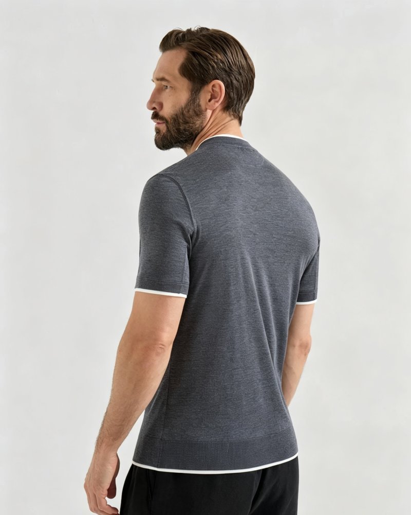 Charcoal Grey Crew Neck T-Shirt with White Trim view