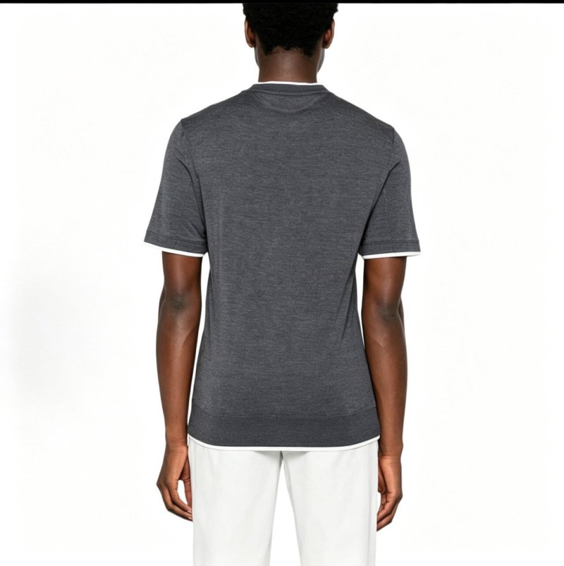 Charcoal Grey Crew Neck T-Shirt with White Trim view