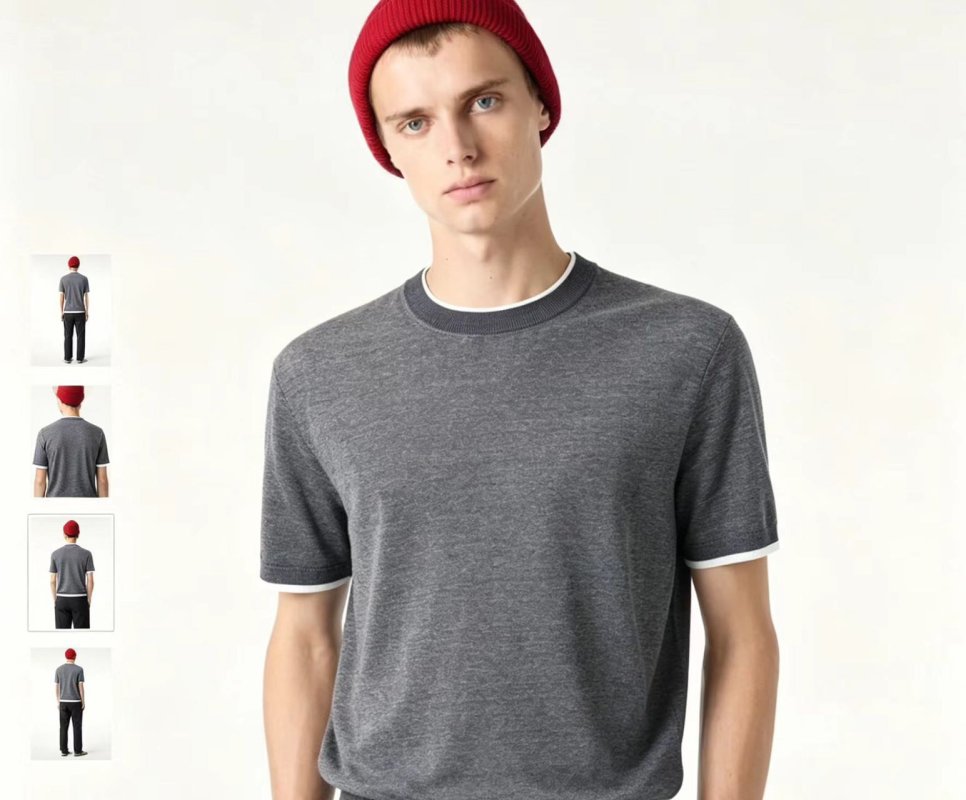 Charcoal Grey Crew Neck T-Shirt with White Trim view