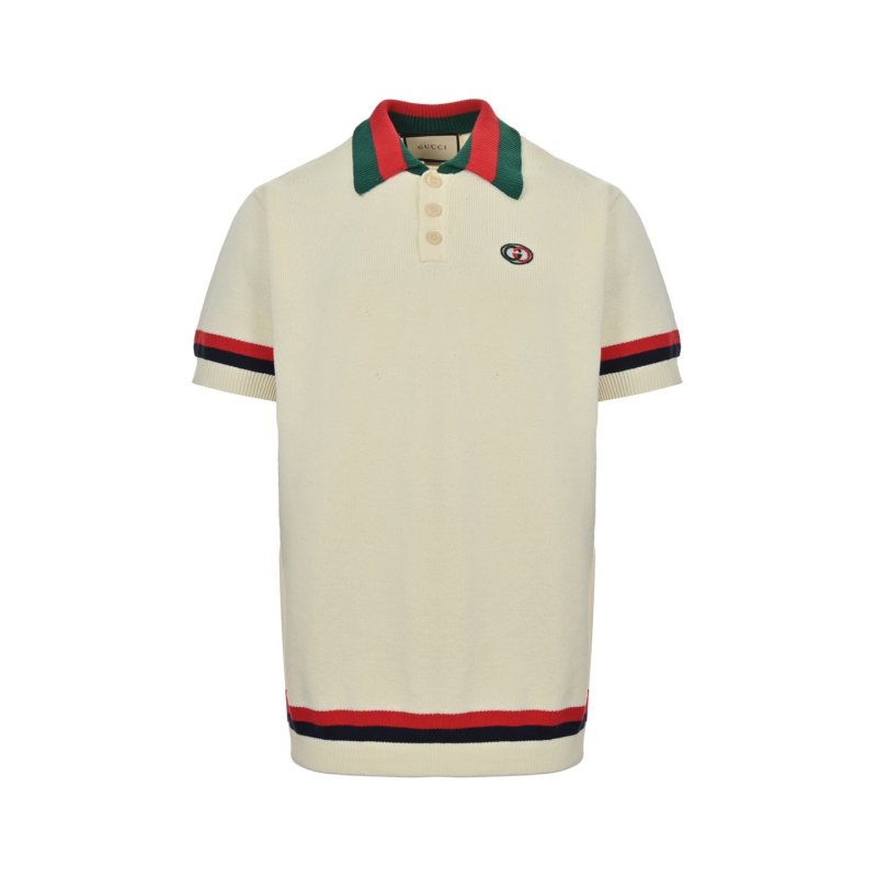 Cream Polo Short Sleeve T-Shirt with Red & Navy Stripe view