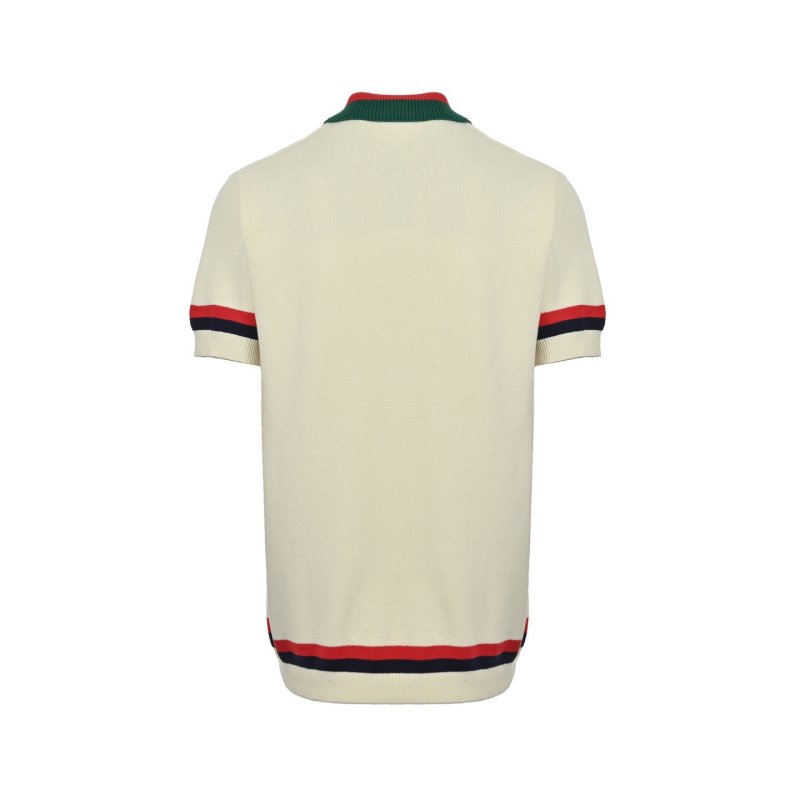 Cream Polo Short Sleeve T-Shirt with Red & Navy Stripe view