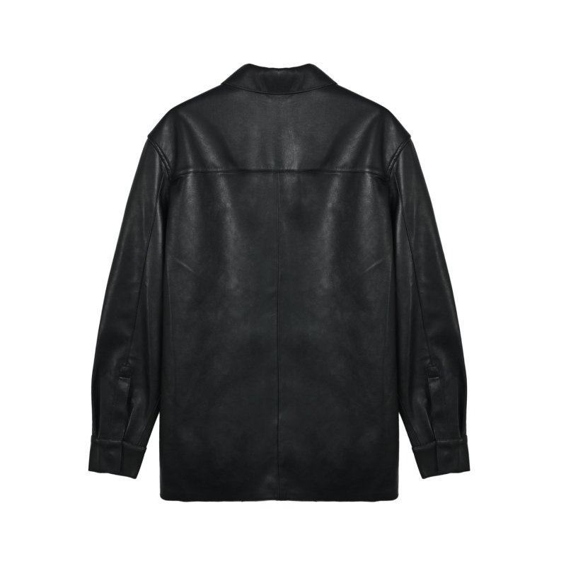 Black Leather Shirt Jacket view