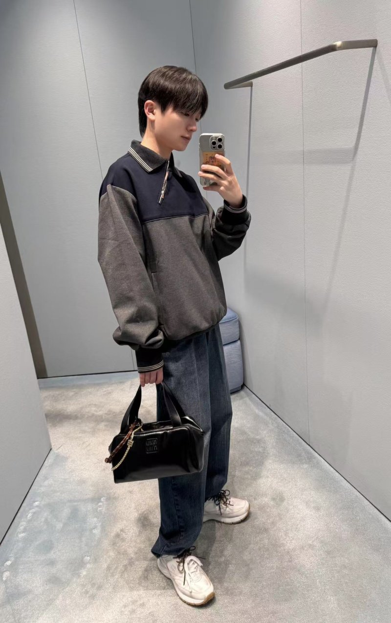 Color-Block Half-Zip Pullover Jacket Navy & Grey view