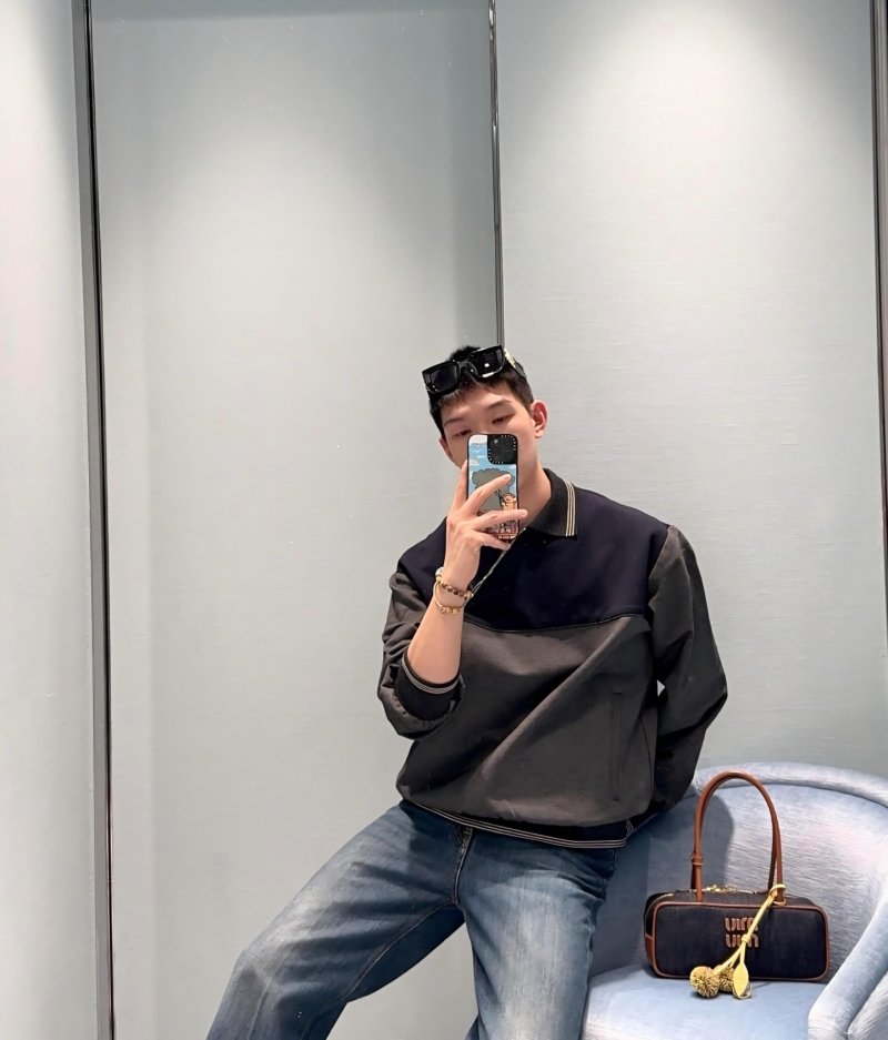 Color-Block Half-Zip Pullover Jacket Navy & Grey view