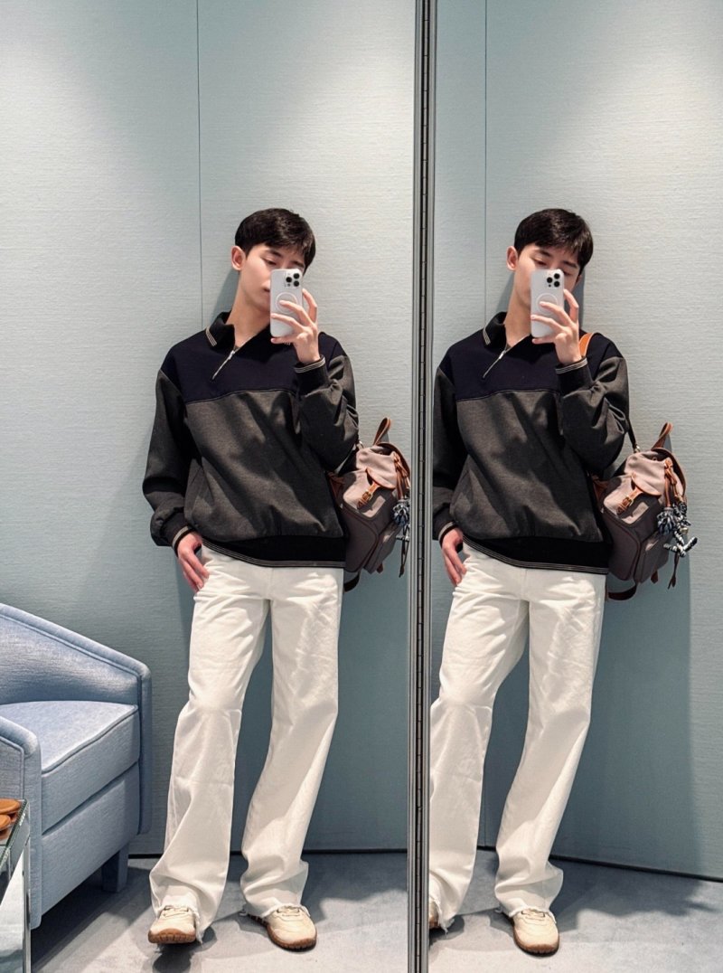 Color-Block Half-Zip Pullover Jacket Navy & Grey view