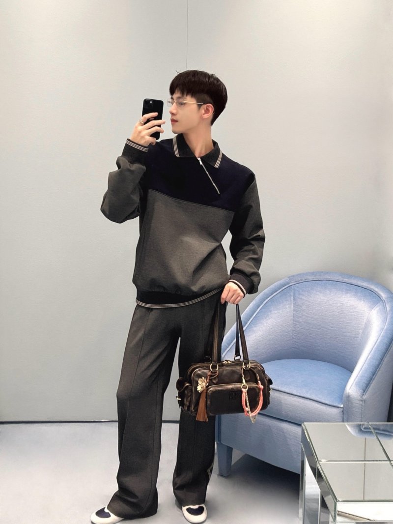 Color-Block Half-Zip Pullover Jacket Navy & Grey view