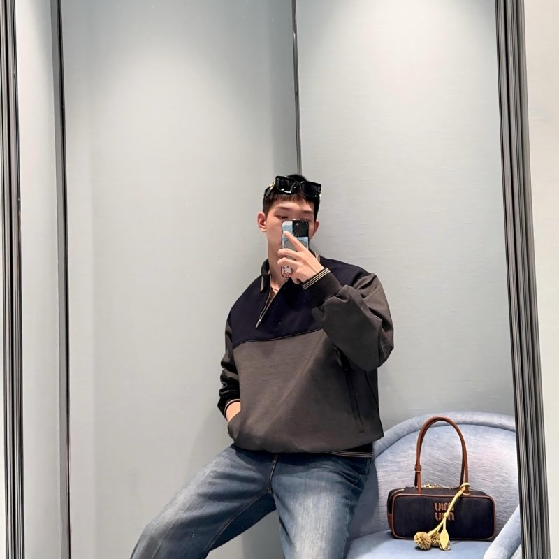 Color-Block Half-Zip Pullover Jacket Navy & Grey view