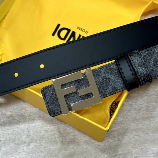 Fendi FF Logo Black Leather Belt 3.0cm view 2
