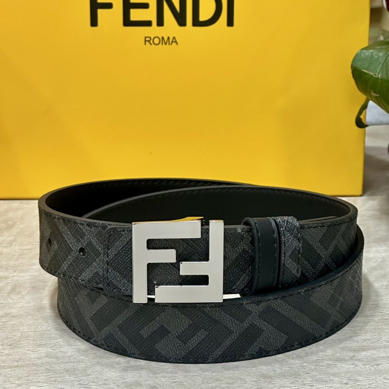 Fendi FF Logo Black Leather Belt 3.0cm view