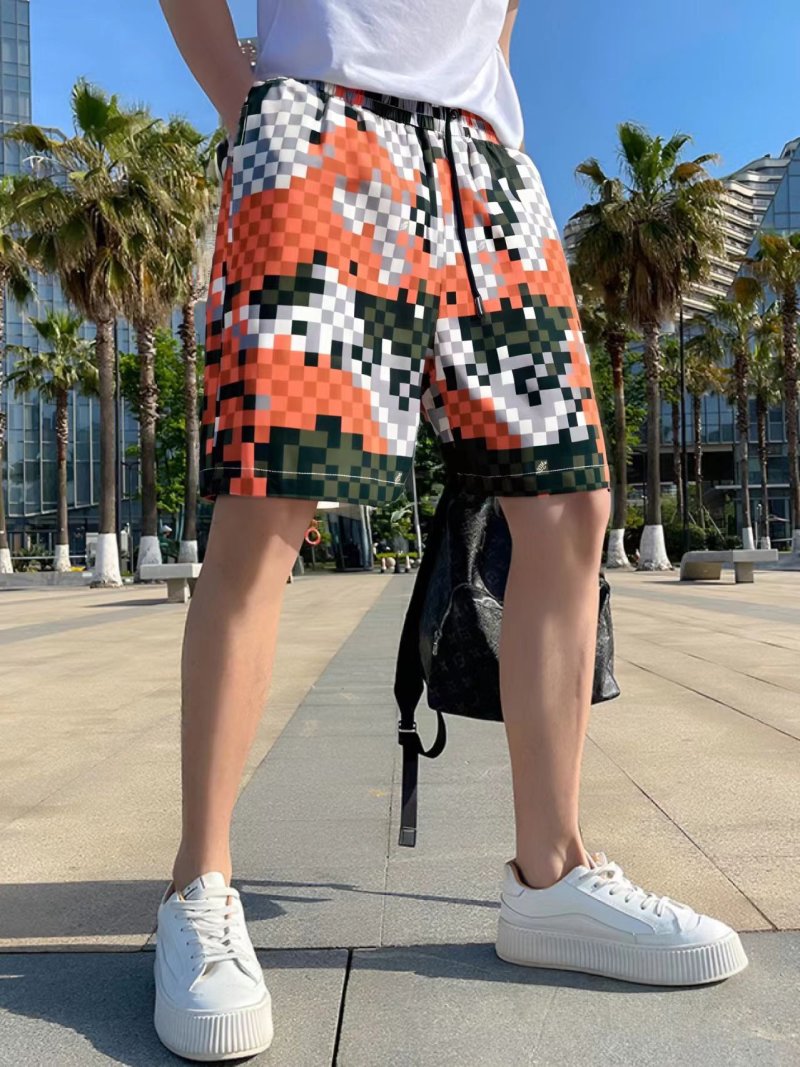 Checkered Orange & Black Pixelated Board Shorts view