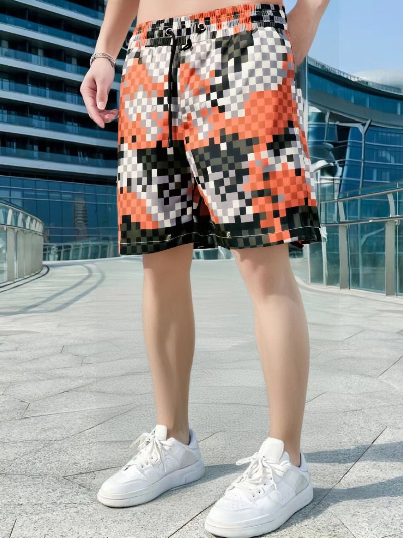 Checkered Orange & Black Pixelated Board Shorts view