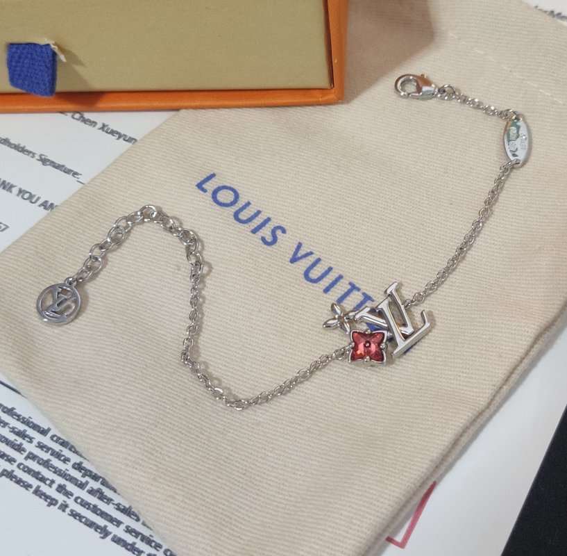 Louis Vuitton LV Monogram Flower Chain Bracelet Silver