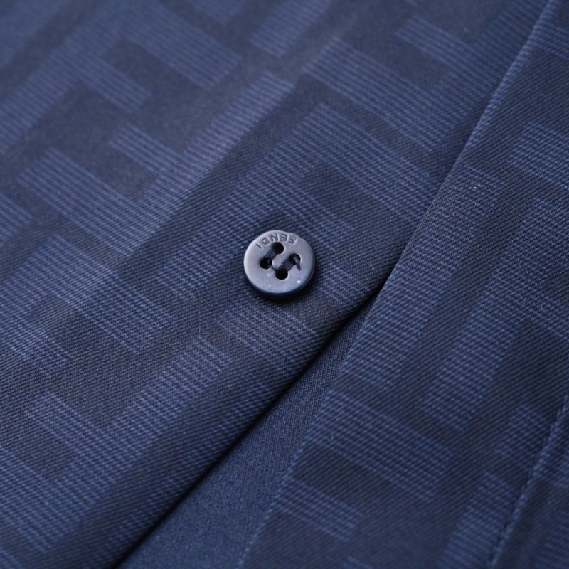 Dark Indigo Denim Button-Up Shirt with Contrast Stripe view