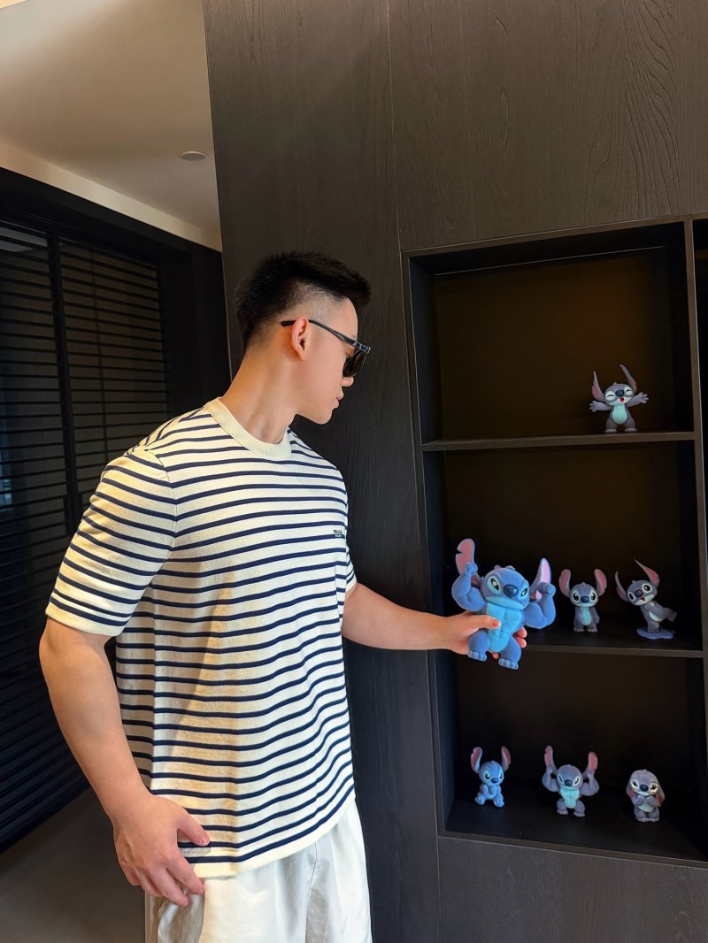 Prada Striped Cream Navy T-Shirt view