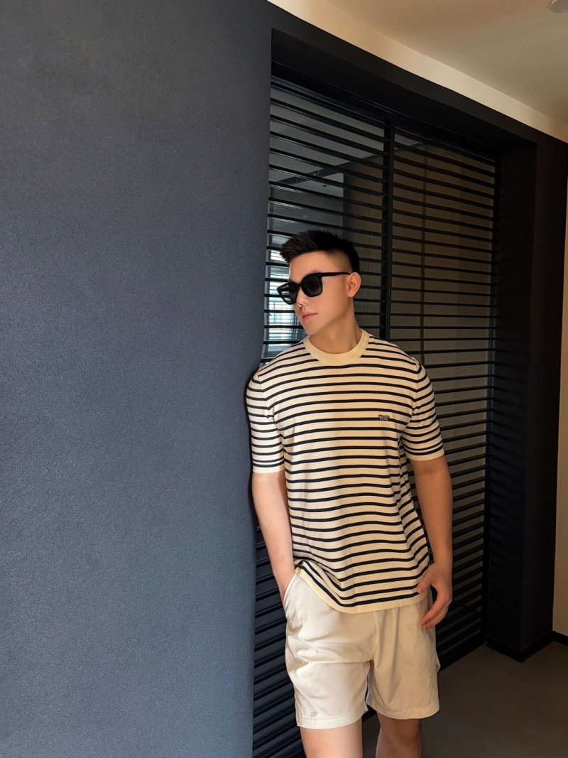 Prada Striped Cream Navy T-Shirt view