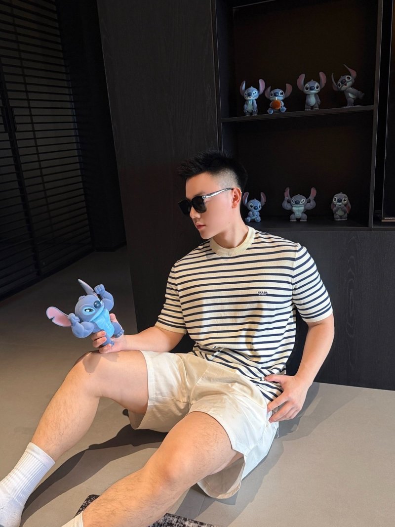 Prada Striped Cream Navy T-Shirt view