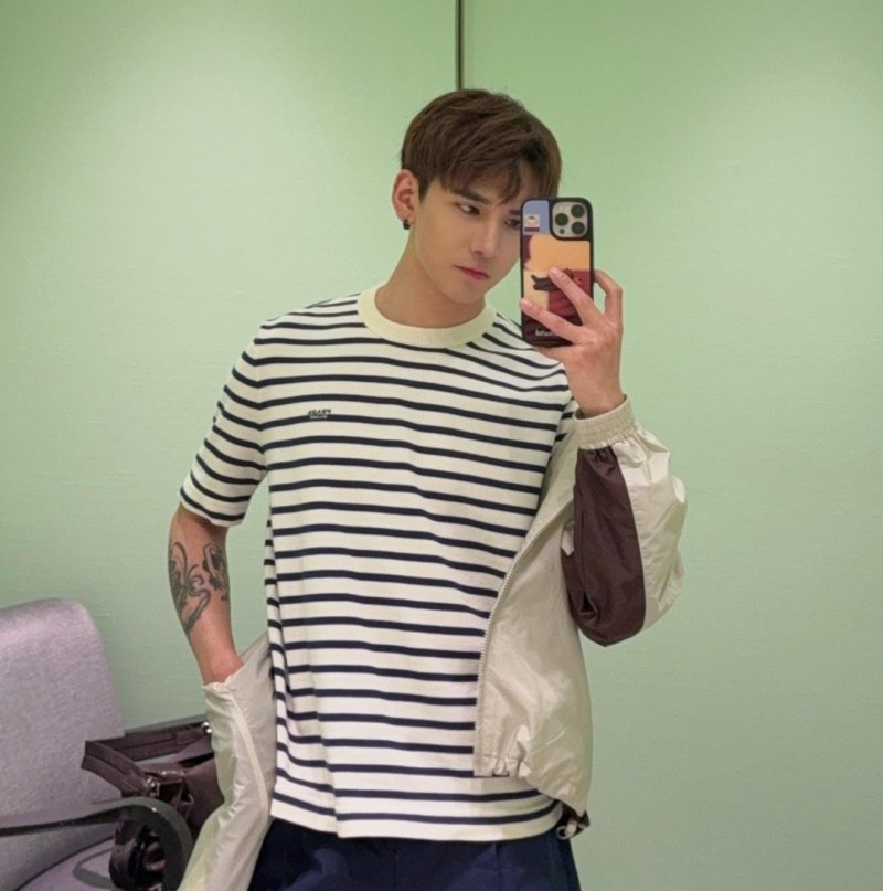 Prada Striped Cream Navy T-Shirt view
