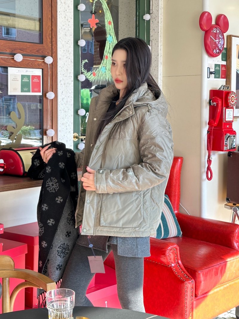 Beige Quilted Down Puffer Jacket with Hood