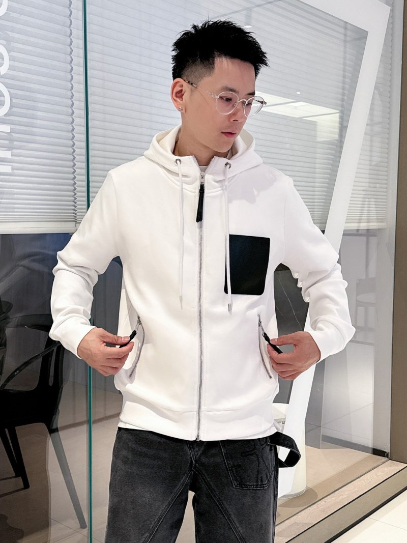Stone Island White Zip Hoodie Jacket with Black Pocket