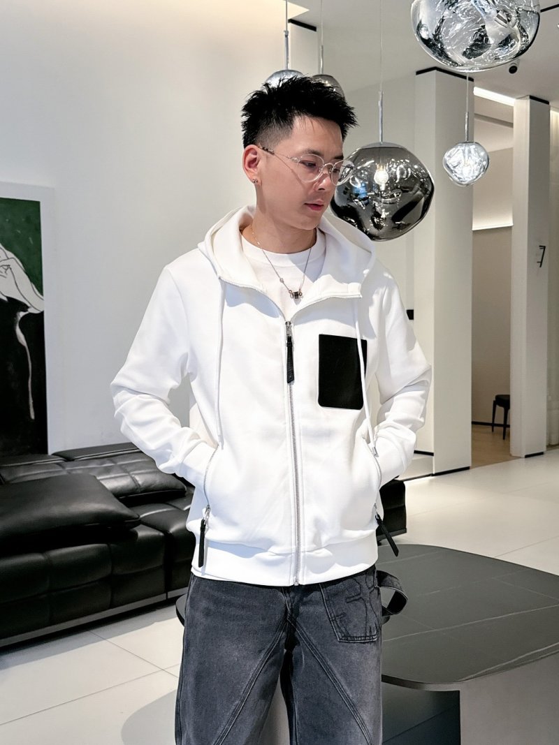 Stone Island White Zip Hoodie Jacket with Black Pocket view