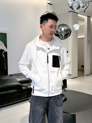 Stone Island White Zip Hoodie Jacket with Black Pocket view 2