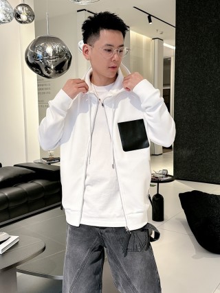 Stone Island White Zip Hoodie Jacket with Black Pocket view 3