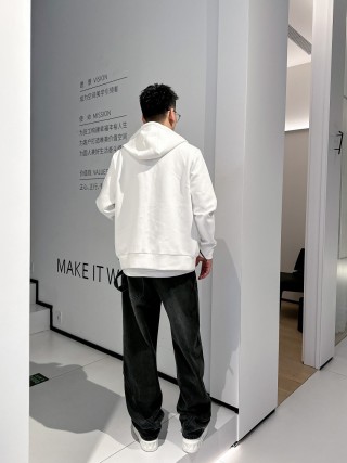 Stone Island White Zip Hoodie Jacket with Black Pocket view 9