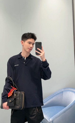 Black Long Sleeve Polo Shirt view 2