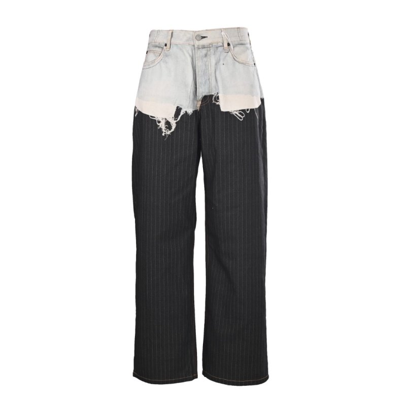 Contrast Layered Patchwork Jeans - Light Blue & Charcoal view