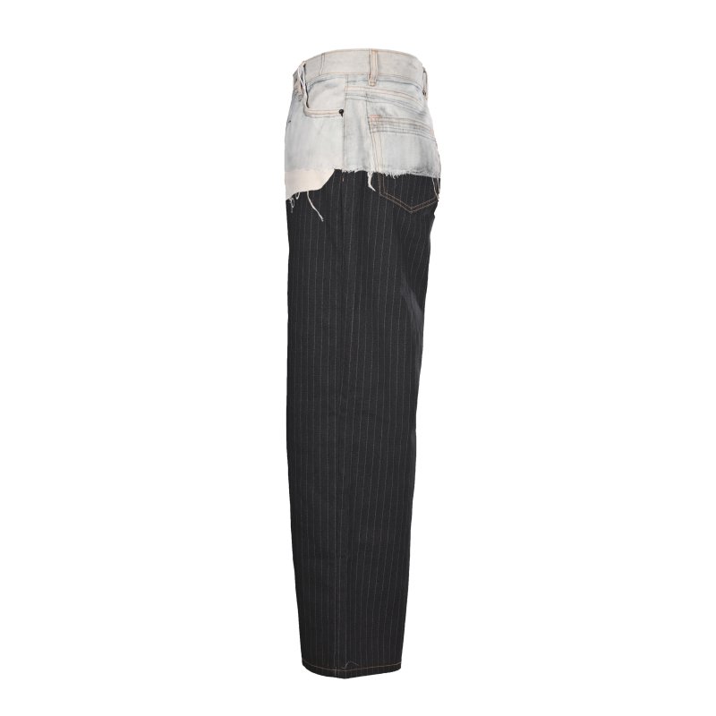 Contrast Layered Patchwork Jeans - Light Blue & Charcoal view