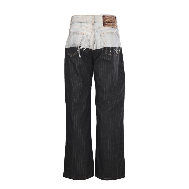 Contrast Layered Patchwork Jeans - Light Blue & Charcoal view