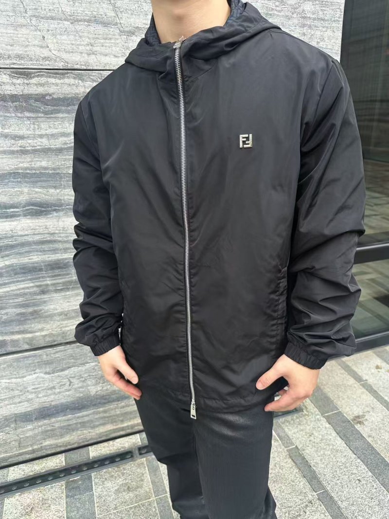 Fendi Black Nylon Hooded Windbreaker Jacket
