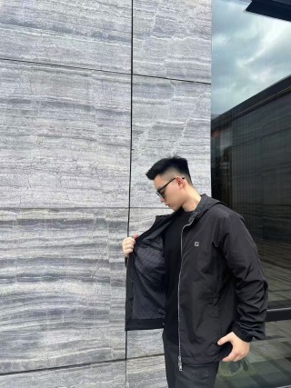 Fendi Black Nylon Hooded Windbreaker Jacket view 4