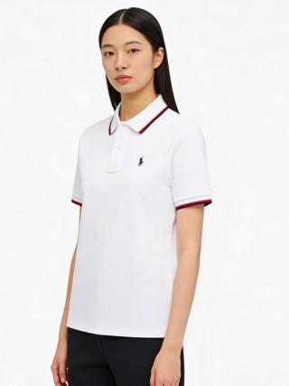 Polo Ralph Lauren Women's White Polo Shirt with Red Stripe Trim view 1