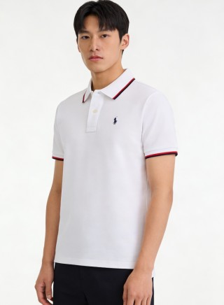 Polo Ralph Lauren Women's White Polo Shirt with Red Stripe Trim view 2