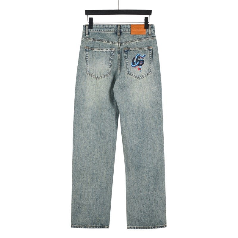 Light Wash Denim Jeans with Embroidered Back Pocket view