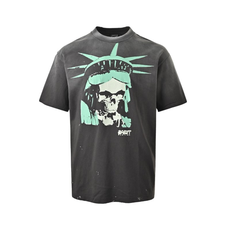 Statue Liberty Skull Graphic Black Short Sleeve T-Shirt view