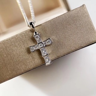 Bulgari Serpenti Cross Diamond Pendant Necklace Silver view 3
