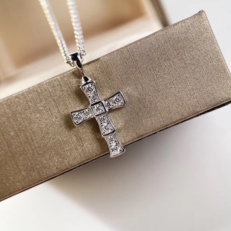 Bulgari Serpenti Cross Diamond Pendant Necklace Silver view