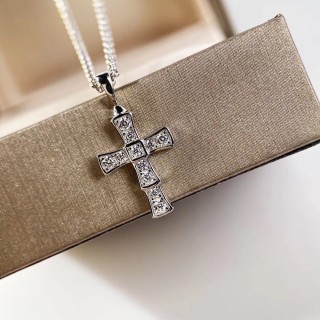 Bulgari Serpenti Cross Diamond Pendant Necklace Silver view 5