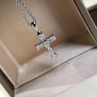 Bulgari Serpenti Cross Diamond Pendant Necklace Silver view 6