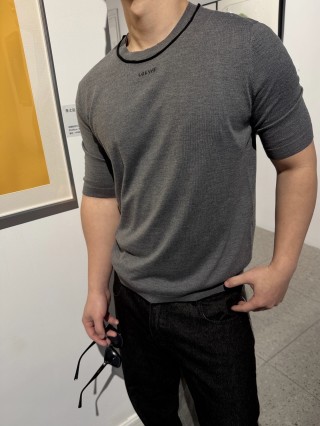 Loewe Charcoal Grey Ribbed Crew Neck T-Shirt view 1