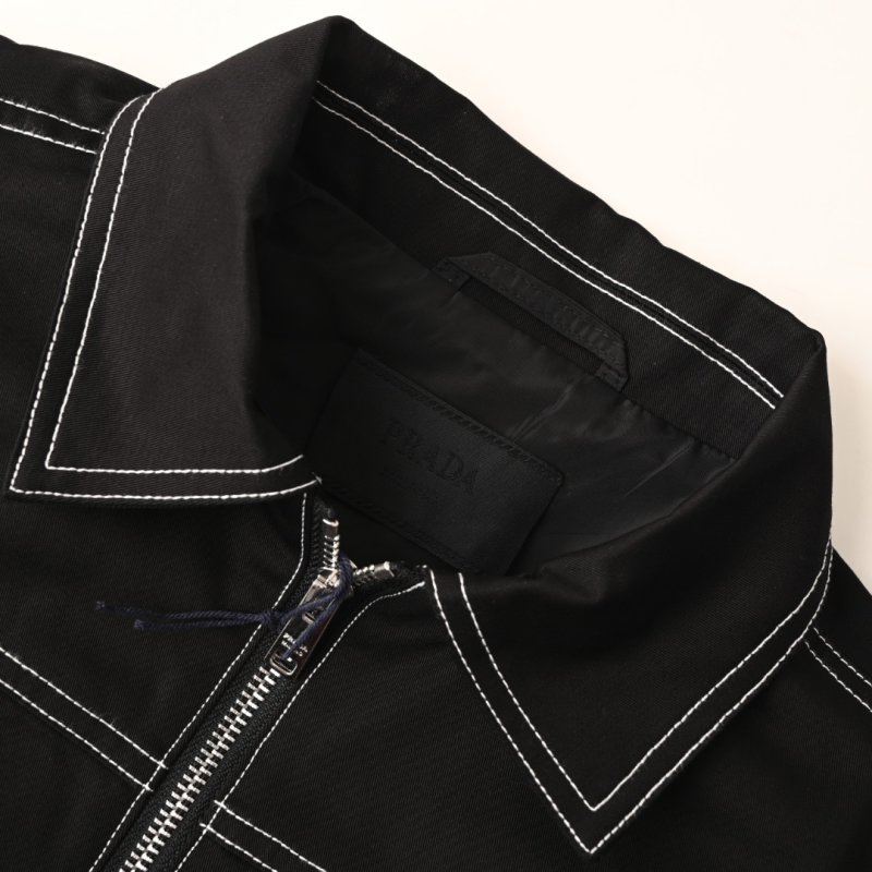 Prada Black Nylon Harrington Jacket with Contrast Stitching view