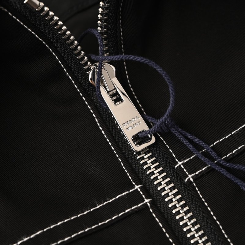 Prada Black Nylon Harrington Jacket with Contrast Stitching view