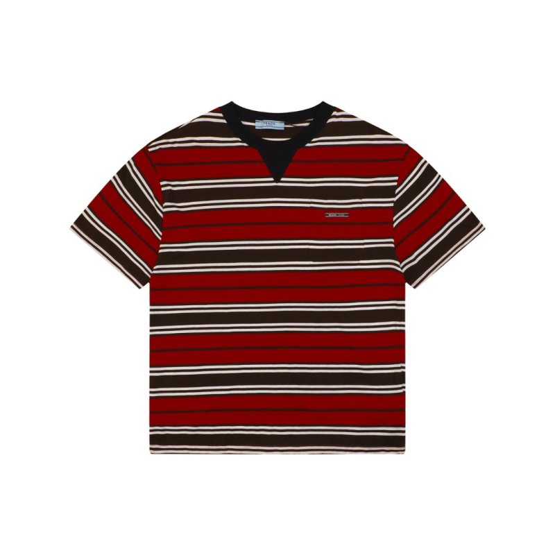 Red Black White Striped Short Sleeve T-Shirt view