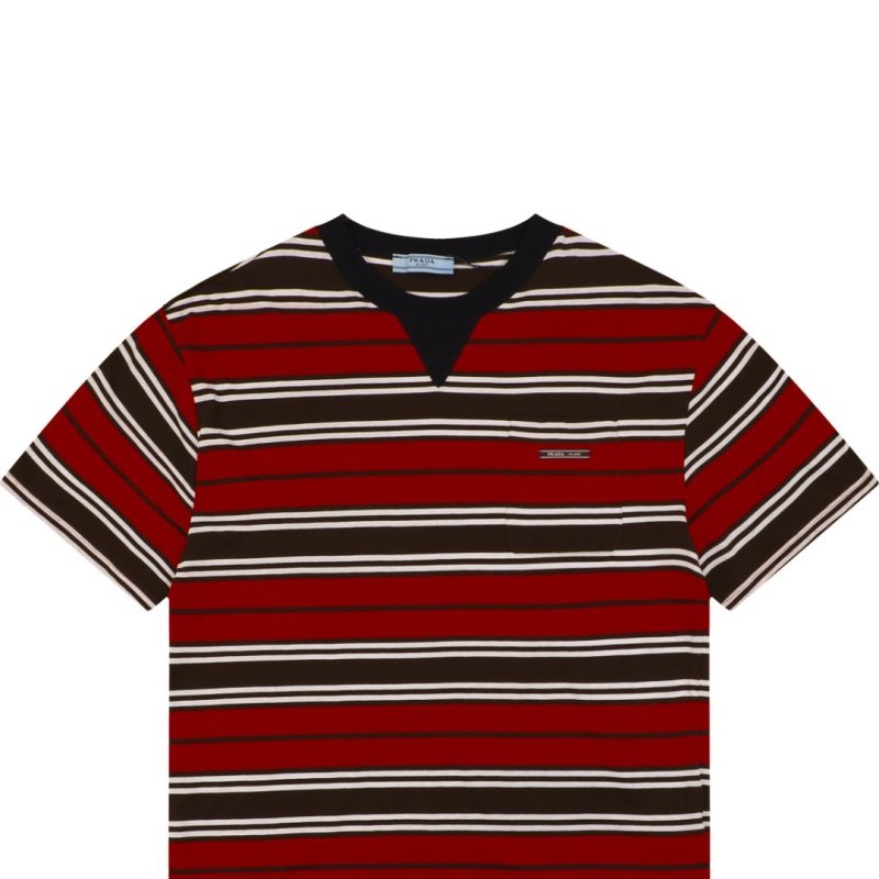 Red Black White Striped Short Sleeve T-Shirt view