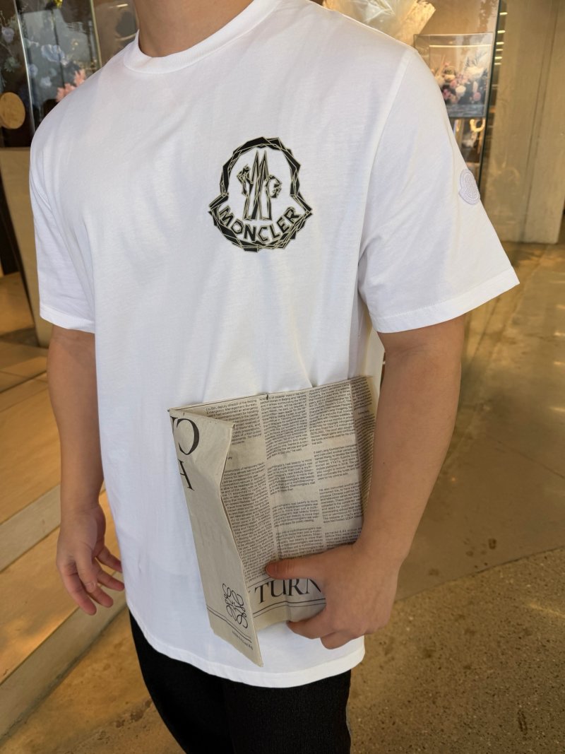 Moncler White Logo Newspaper Print T-Shirt