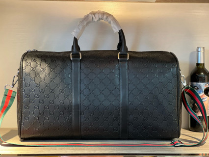 Gucci Black Monogram Embossed Travel Duffel Bag view 2