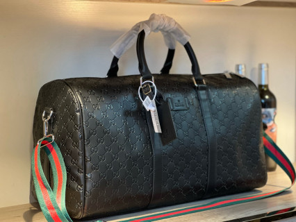 Gucci Black Monogram Embossed Travel Duffel Bag view 3