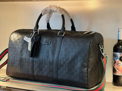 Gucci Black Monogram Embossed Travel Duffel Bag view 4